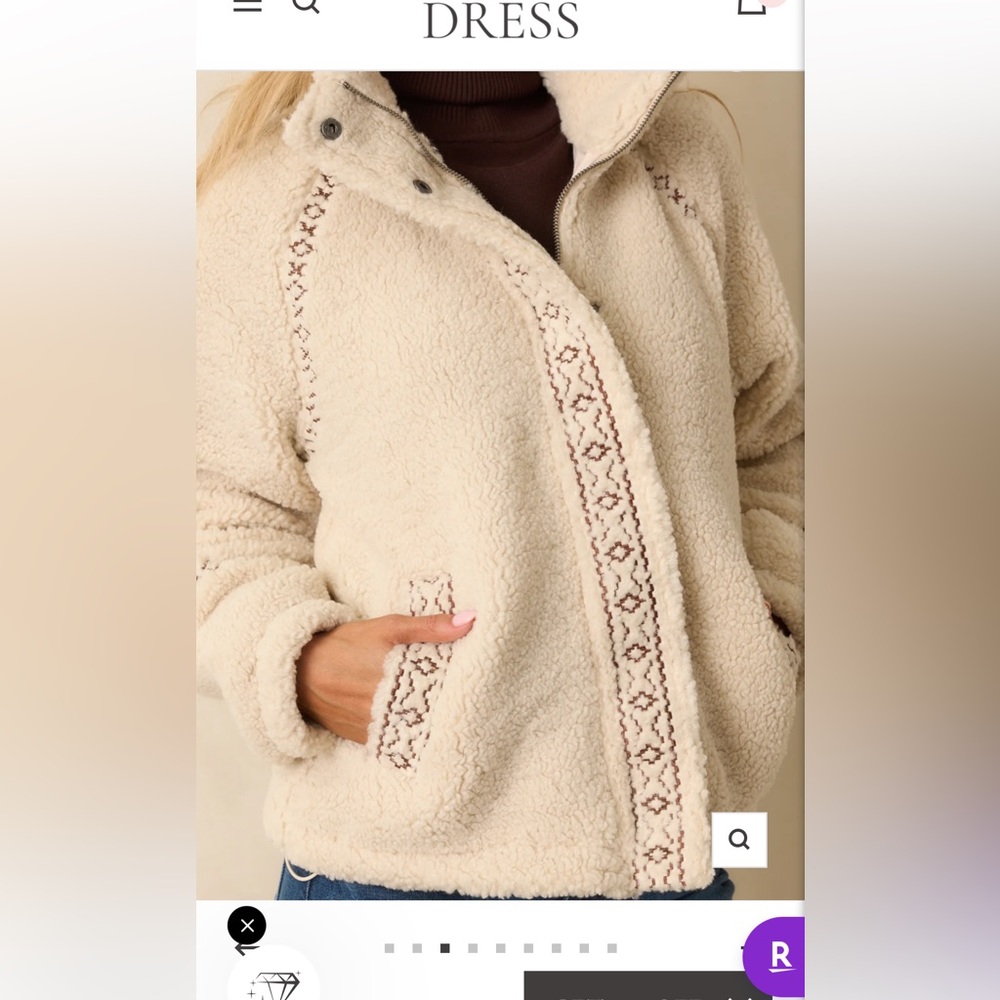 Cozy Cream Sherpa Jacket Thread & Supply size small - Picture 2 of 4